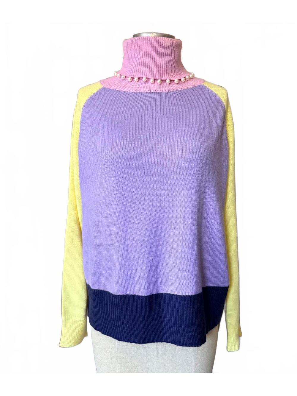 Olivia Rubin Clemmie Pearl Turtleneck Sweater Pastel Colorblock S NWT